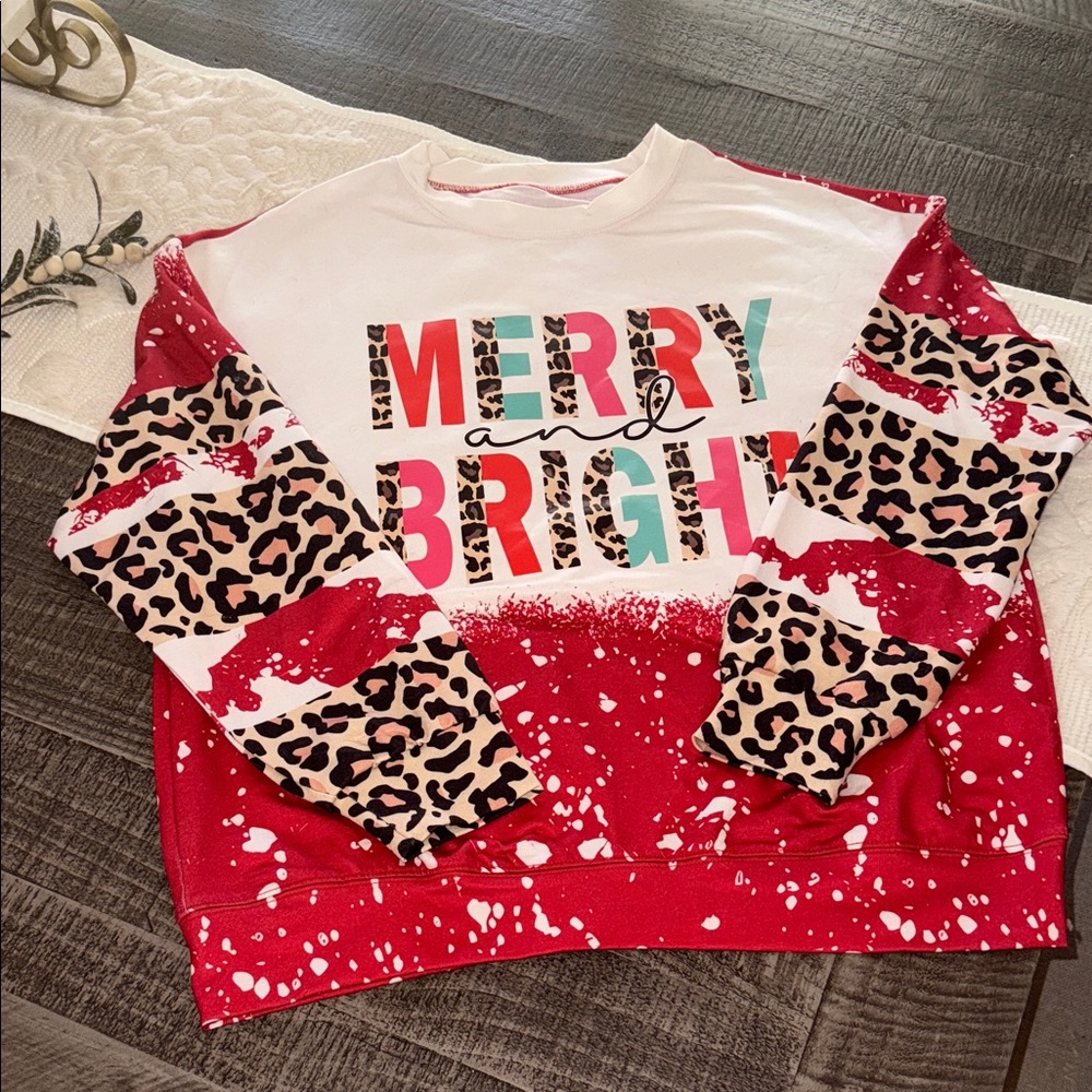 Merry & Bright Women’s Boutique Red and White Leopard Print Top